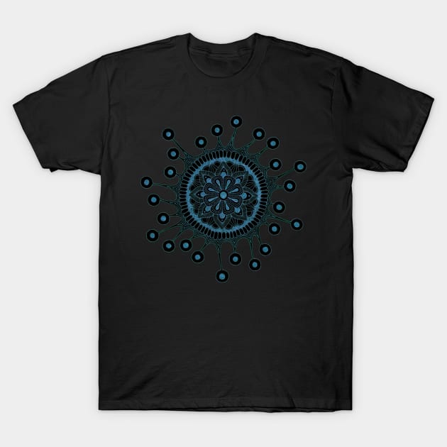 Virus Mandala (Black/Blue) T-Shirt by calenbundalas